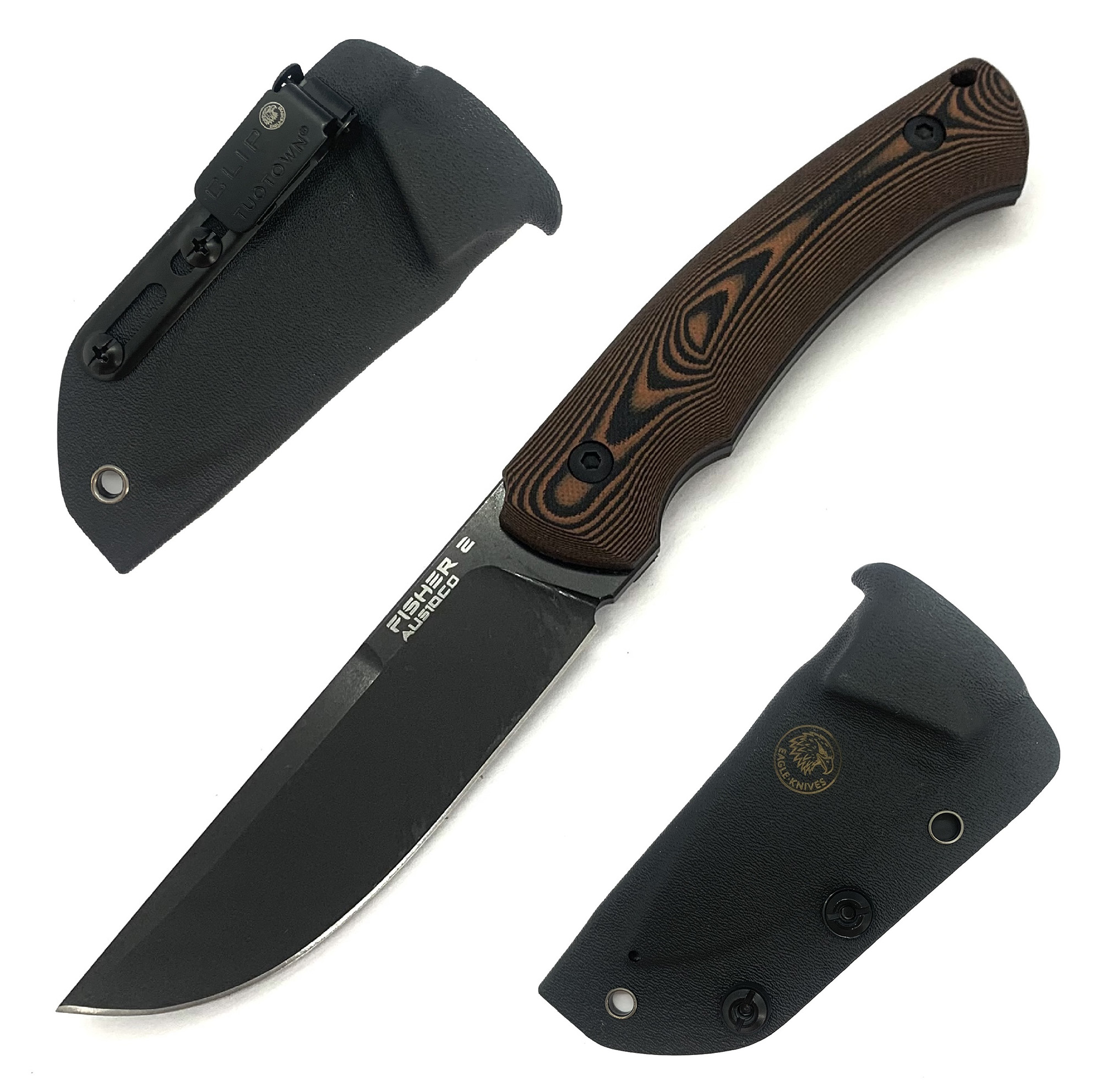А_Нож раздел. Eagle Knives Fisher 2, кл. черный AUS10Co рук. микарта микс