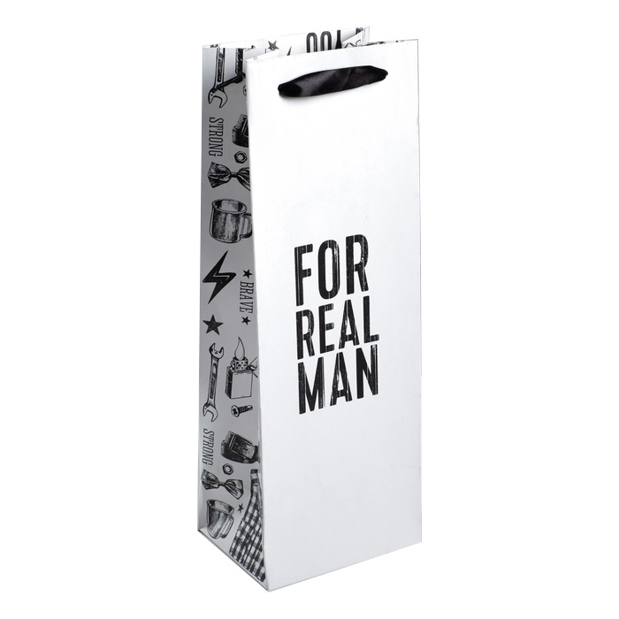 Пакет "For real man" ламинированный под бутылку, L 35х13х10 см