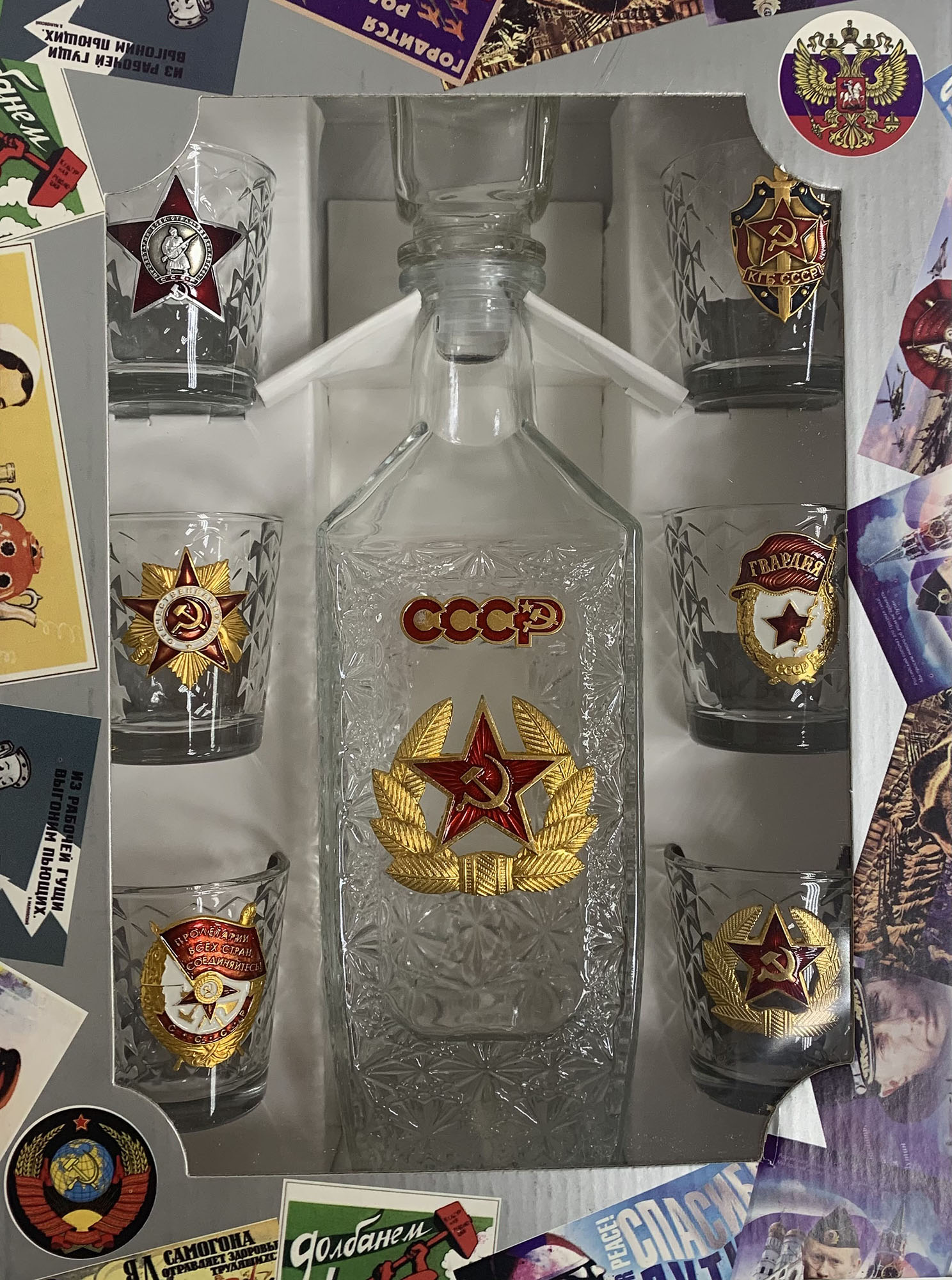 Набор "СССР Кокарда" (графин, 6 стопок)