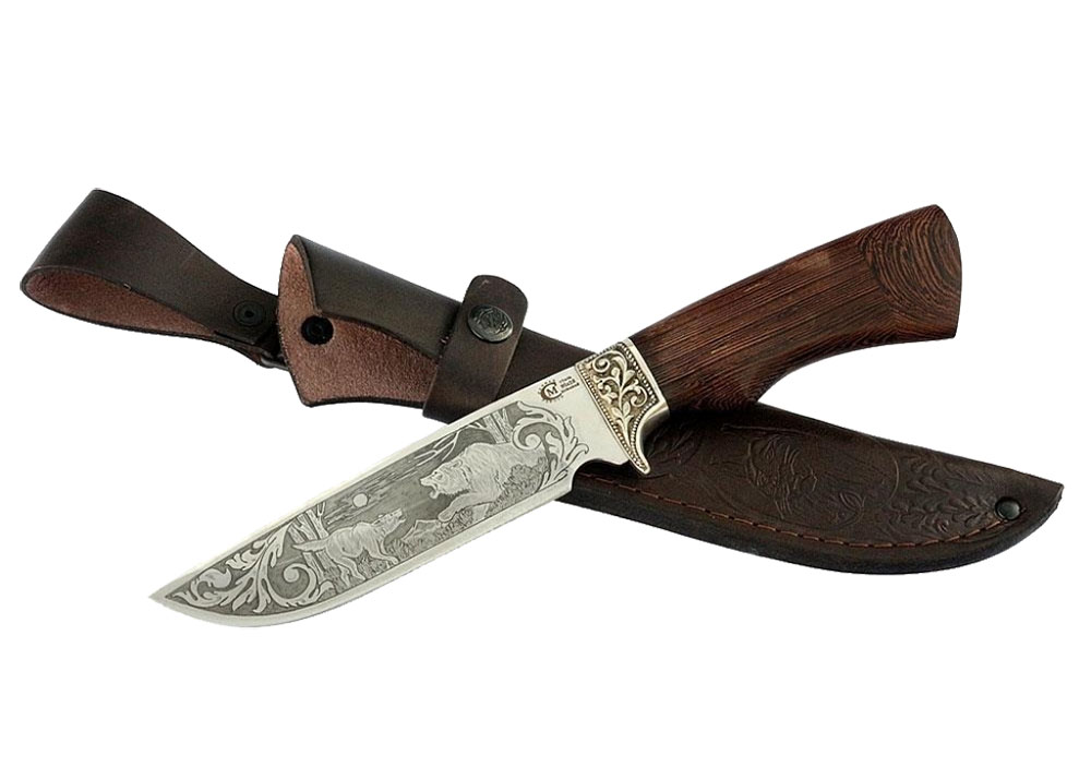 Нож Лорд, кован.ст.95х18, гравировка, рукоять литье мельхиор, венге