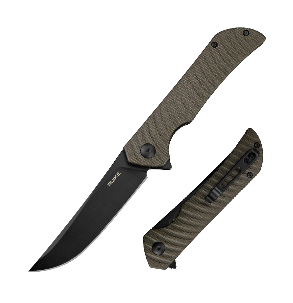 Нож скл. Ruike P122-MB, кл. черный 14C28N рук. микарта, зеленый