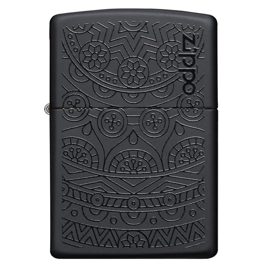 Зажигалка бензиновая Zippo Tone on Tone Design Black Matte, чёрная, 38x57x13 мм