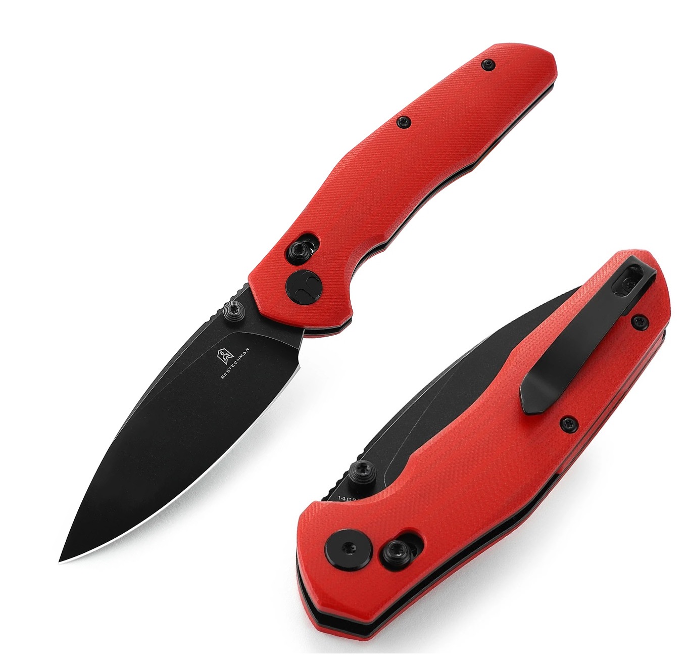Нож скл. Bestech Ronan, кл. титан. покрытие 14C28N рук. G10, красный